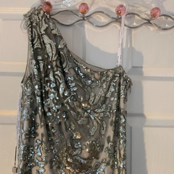 Tadashi Shoji Silver One Shoulder Dress - Picture 6 of 9